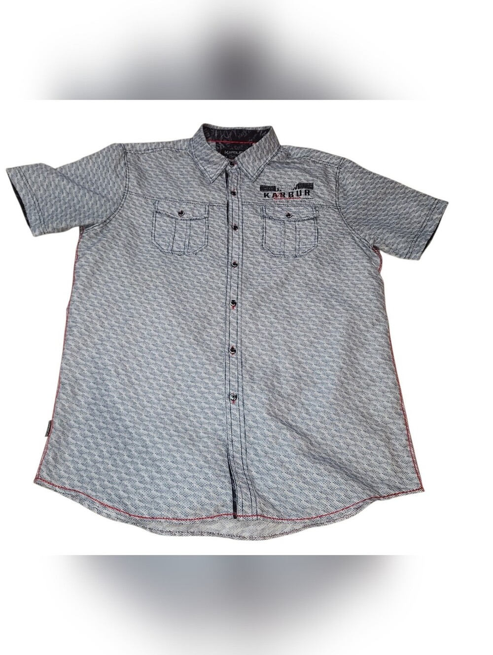 Karbur Blue & White Short-Sleeve Casual Button-Down Shirt Sz Med - Picture 5 of 16
